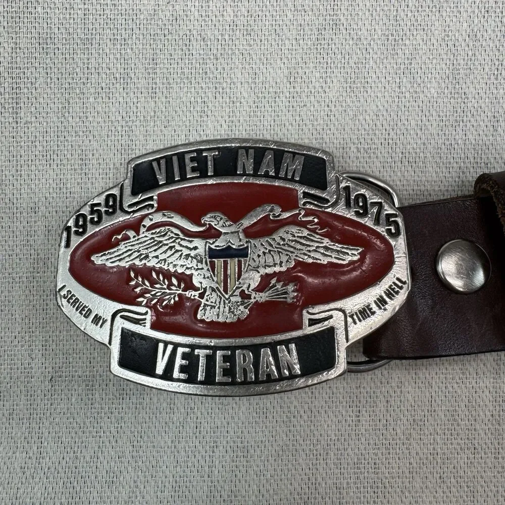 Vietnam Veteran 1959-1975 Leather Belt VFW Eagle Buckle Made in USA Size 52